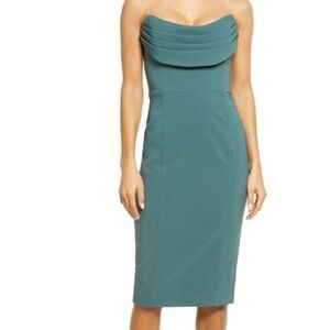 NWT LAVISH ALICE Cowl Front Bandeau Midi Pencil Dress Deep Pine Green